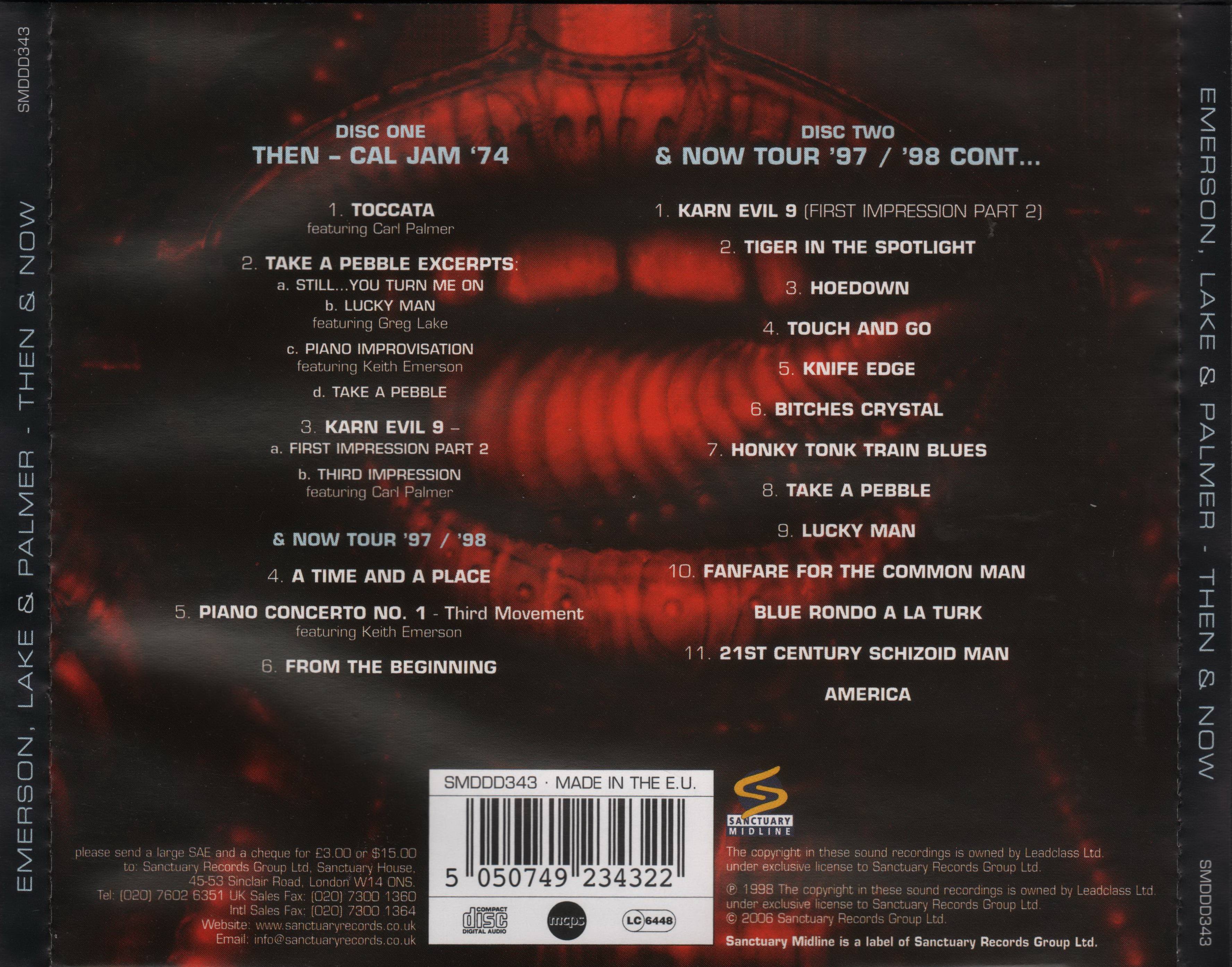 Emerson, Lake and Palmer Then and Now : Back UK